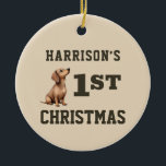 Dachshund Puppy Heart melting First Christmas Ceramic Ornament<br><div class="desc">A adorable watercolor dachshund puppy and snowman makes these custom first Christmas ornaments a heart warming keepsake gift. Easily customize to make a special gift this Christmas.</div>