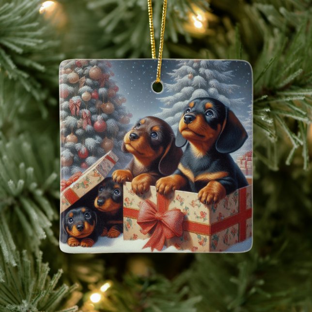Dachshund Puppy Personalized Ceramic Tree Ornament (Tree)
