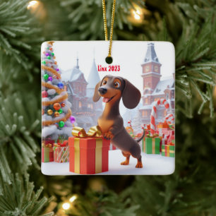 Dachshund Puppy Personalized Ceramic Tree Ornament