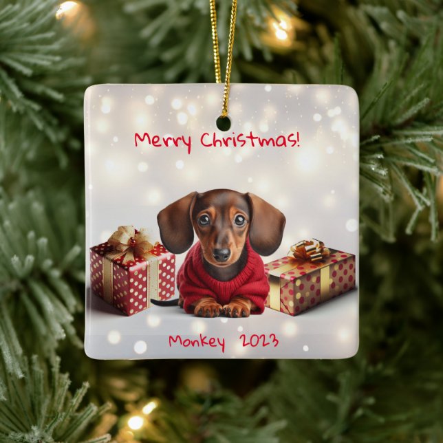 Dachshund Puppy Personalized Tree Ornament (Tree)