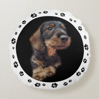 Dachshund Puppy Photo Paw Prints Round Pillow