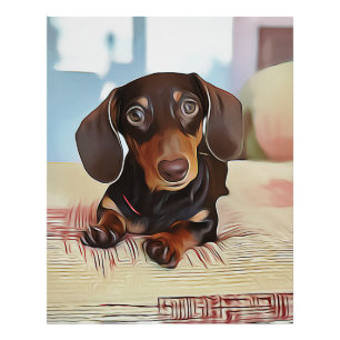 Dachshund Puppy Sits On A Sofa Photo Print