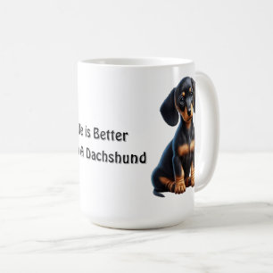 Dachshund Puppy Sitting and Looking with Innocent  Coffee Mug