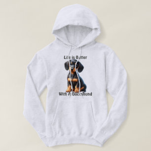 Dachshund Puppy Sitting and Looking with Innocent  Hoodie