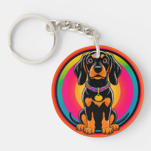 Dachshund Puppy Surrounded by Vibrant Rainbow Keychain