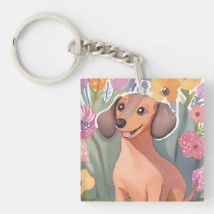 Dachshund Puppy   Watercolor Dog Pet Keychain