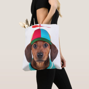 Dachshund Puppy Wearing Propeller Hat Tote Bag