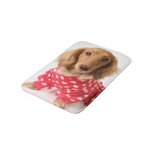 Dachshund Puppy Wearing Valentine's Outfit Bath Mat