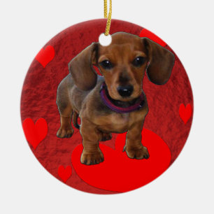 DACHSHUND Puppy with Hearts Ceramic Ornament