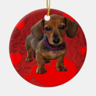 DACHSHUND Puppy with Hearts Ceramic Ornament