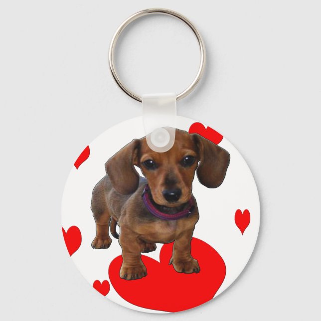 DACHSHUND Puppy with Hearts Keychain (Front)