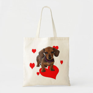 DACHSHUND Puppy with Hearts Tote Bag