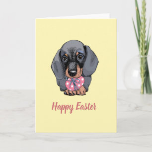 Dachshund puppy yellow Easter card