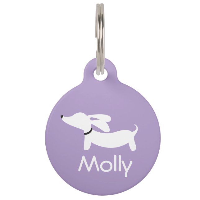 Dachshund Purple Charm Personalized Name Contact Pet Tag (Front)