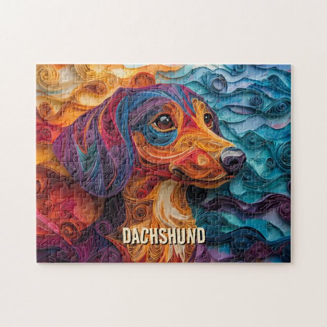 Dachshund Quilling Art Dog Portrait Jigsaw Puzzle (Horizontal)