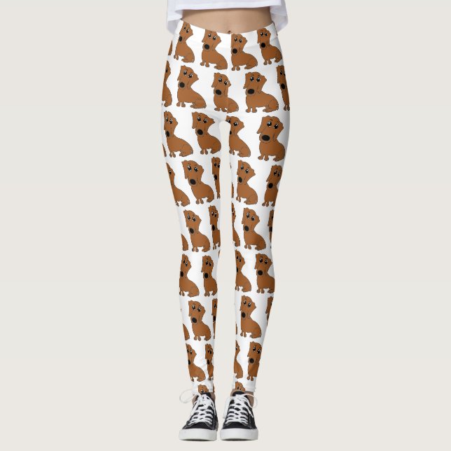 dachshund red cartoon leggings (Front)