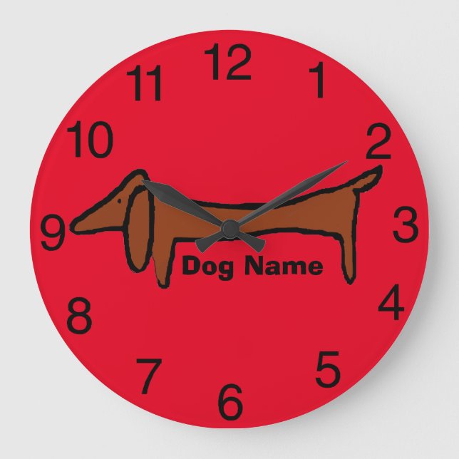 Dachshund, Red Clock, edit name Large Clock (Front)