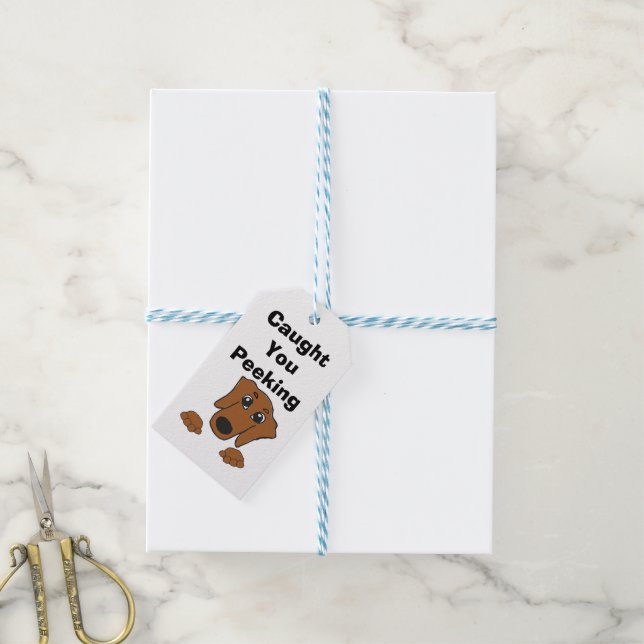 dachshund red peeking cartoon gift tags (With Twine)