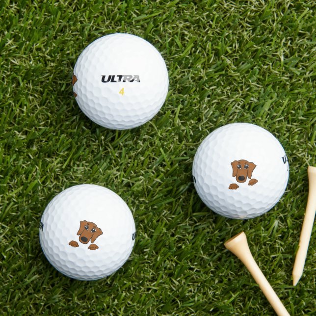 dachshund red peeking cartoon golf balls (Insitu Grass)