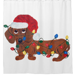 Dachshund (Red) Tangled In Christmas Lights