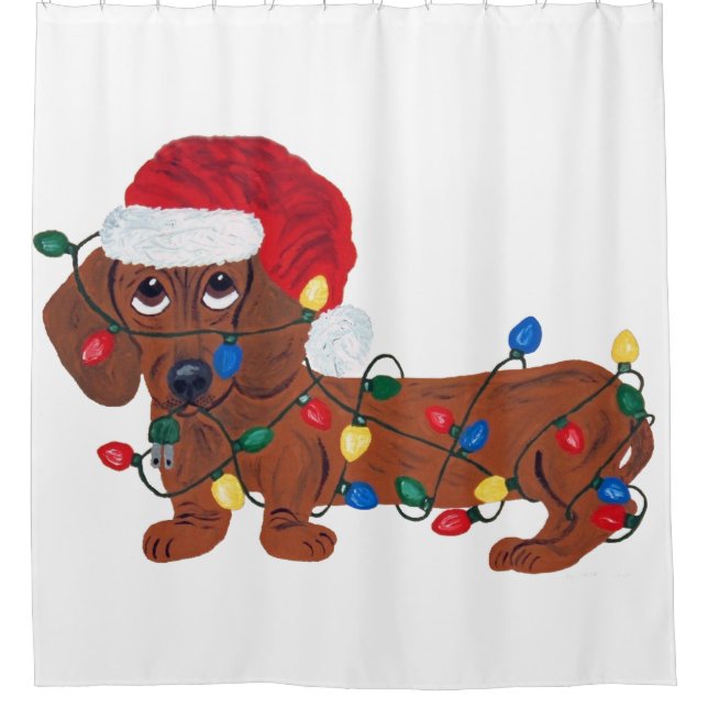 Dachshund (Red) Tangled In Christmas Lights (Front)