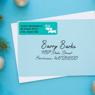 Dachshund Reindeer Blue Christmas Address Labels