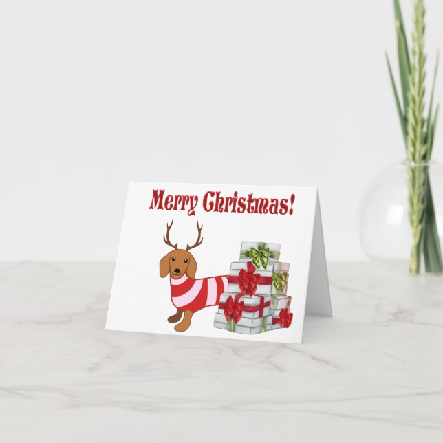 Dachshund Reindeer Christmas Card (Front)