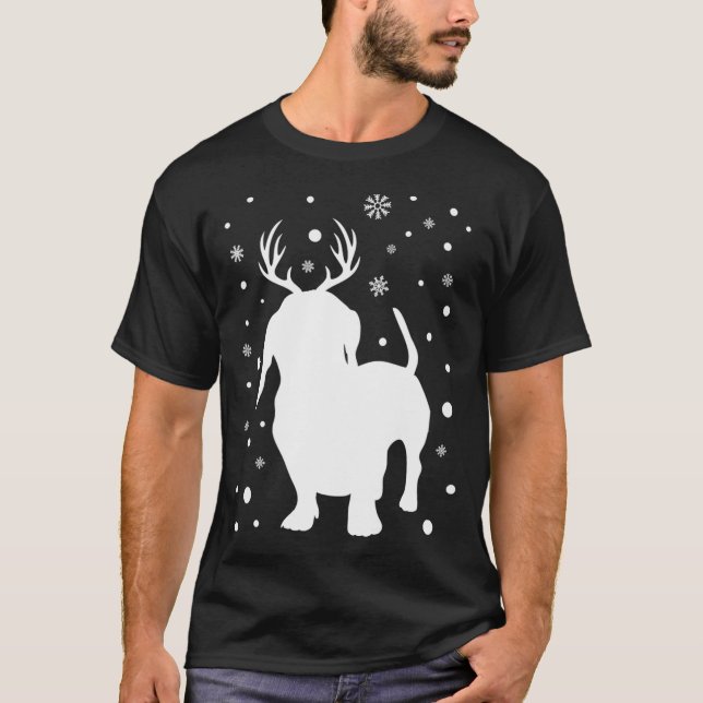 Dachshund Reindeer Christmas Dog Breed T-Shirt (Front)