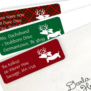 Dachshund Reindeer Étiquettes de adresse de Noël
