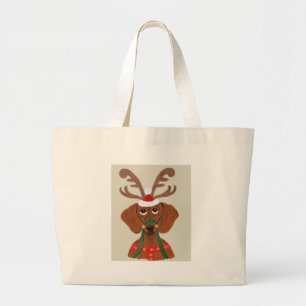 Dachshund  Reindeer Large Tote Bag