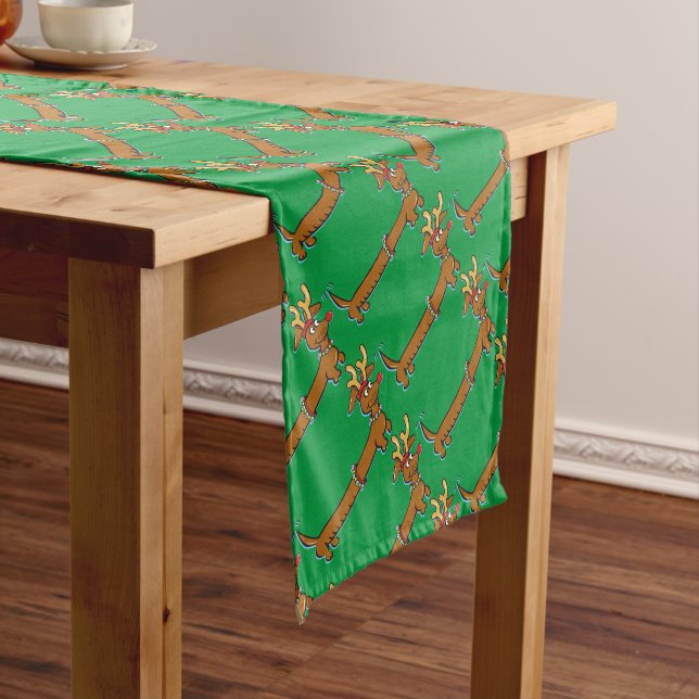 Dachshund Reindeer Short Table Runner (In Situ)