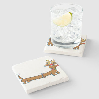 Dachshund Reindeer Stone Coaster