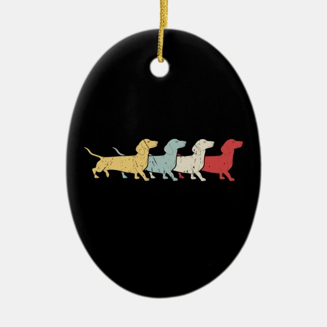 Dachshund Retro Vintage Ceramic Ornament (Front)