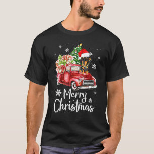 Dachshund Rides Red Truck Christmas Pajama T-Shirt