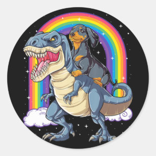 Dachshund Riding Dinosaur T Rex Gifts Boys Kids Me Classic Round Sticker