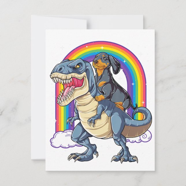 Dachshund Riding Dinosaur T Rex Gifts Boys Kids Me Invitation (Front)