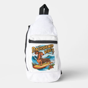 Dachshund Riding Surfboard Surfing Sling Bag