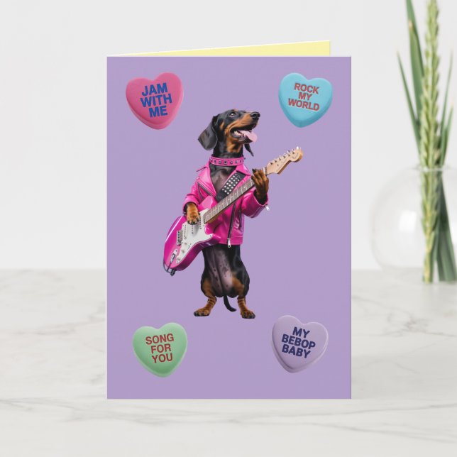 Dachshund Rocker Valentine Card (Front)