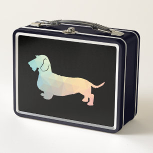 Dachshund Rough Coated Geo Silhouette Pastel Metal Lunch Box