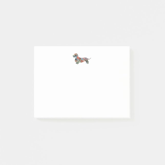 Dachshund Rough Coated Geo Silhouette Plaid Post-it Notes (Front)