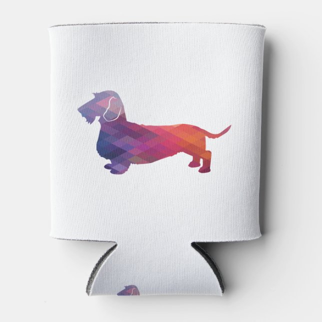 Dachshund Rough Coated Geo Silhouette Purple Can Cooler (Front)