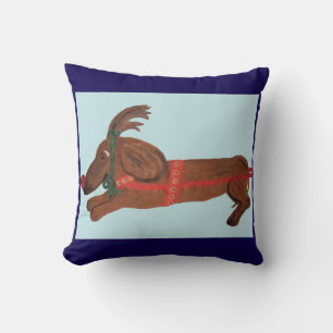 Dachshund Rudolph The Red-Nosed Reindeer Throw Pillow
