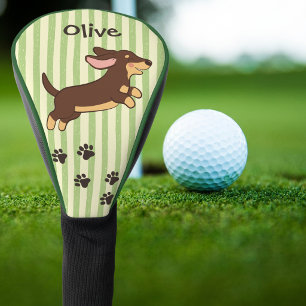 Dachshund Running Green Stripe Name Golf Head Cover