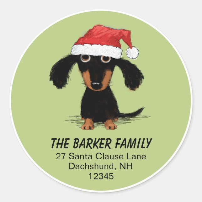 Dachshund Santa Christmas Holiday Return Address Classic Round Sticker (Front)