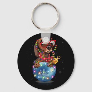 Dachshund Santa Christmas Light Gift Keychain