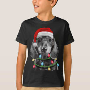Dachshund Santa Christmas Tree Lights Xmas Wiener T-Shirt