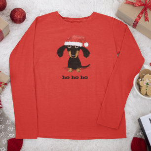 Dachshund Santa Clause with Customizable Text T-Shirt