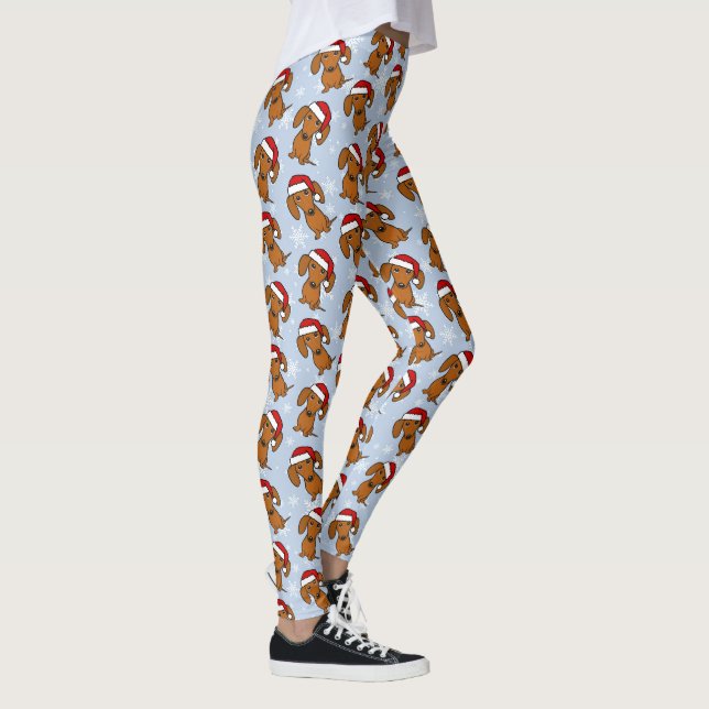 Dachshund Santa Cute Christmas Wiener Dog Holiday Leggings (Right)