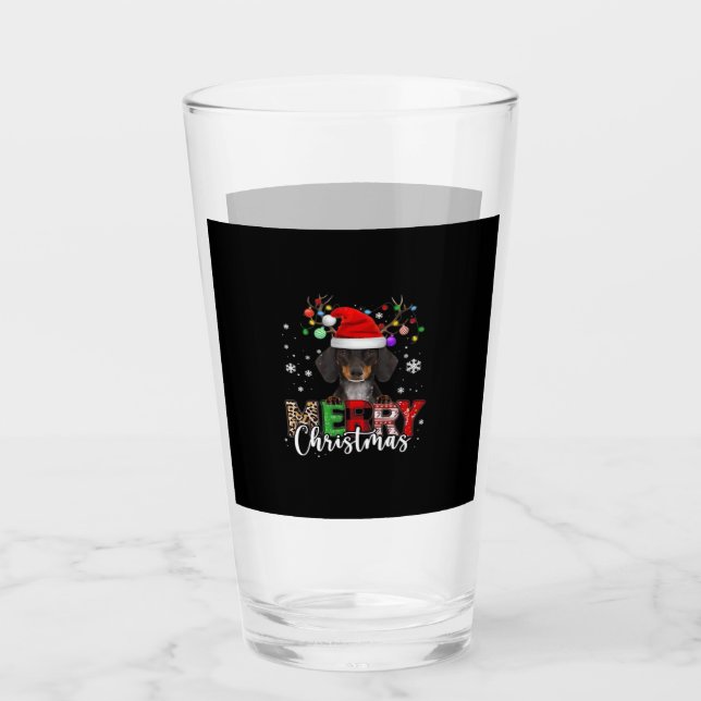 Dachshund Santa Dog Merry Christmas Oversized T-Sh Glass (Front)