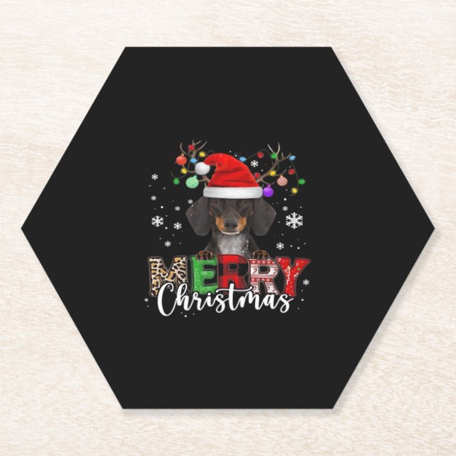Dachshund Santa Dog Merry Christmas Oversized T-Sh Paper Coaster (Front)